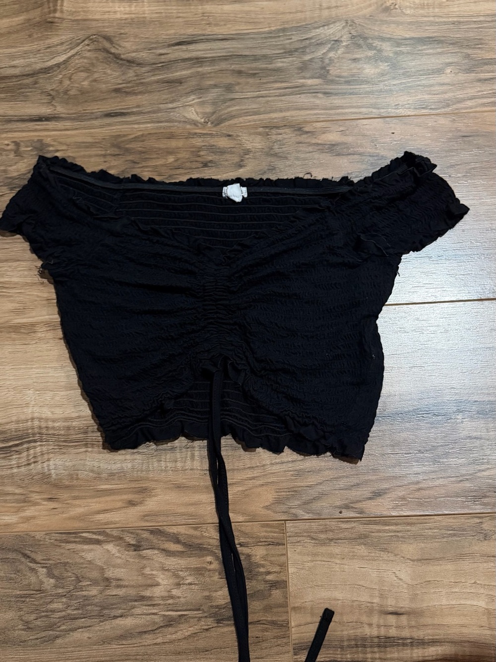 Garage Black Ruched Off-Shoulder Crop Top